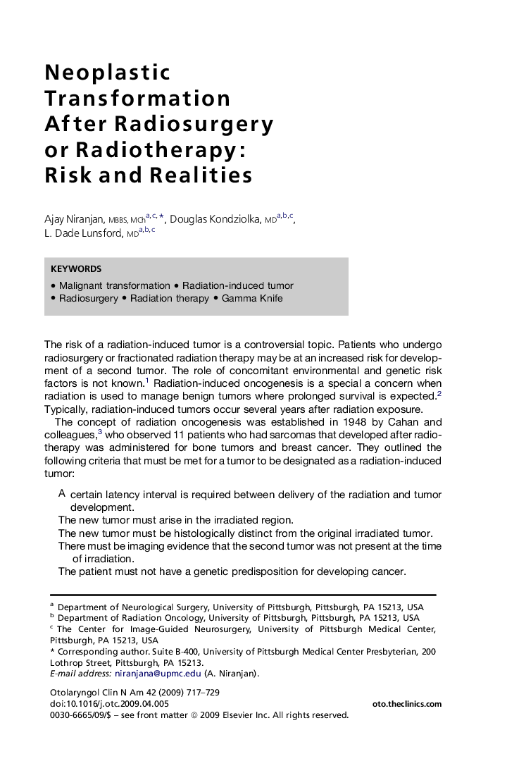 Neoplastic Transformation After Radiosurgery or Radiotherapy: Risk and Realities