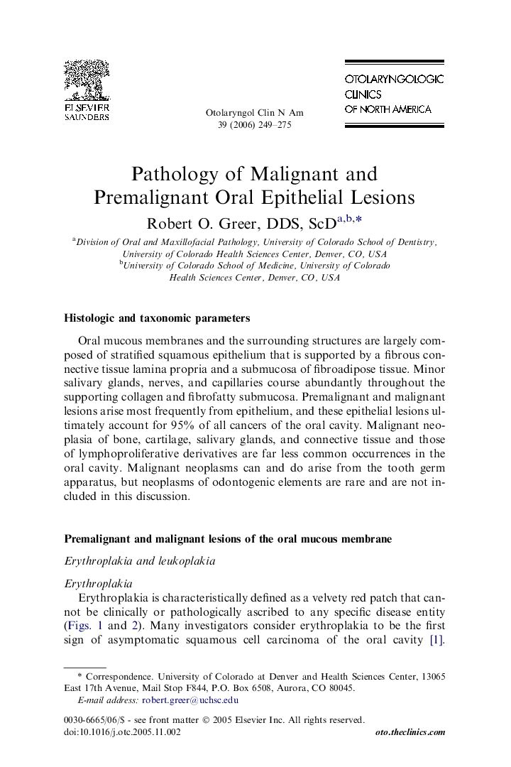 Pathology of Malignant and Premalignant Oral Epithelial Lesions