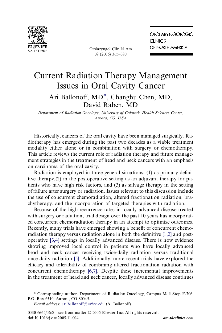 Current Radiation Therapy Management Issues in Oral Cavity Cancer