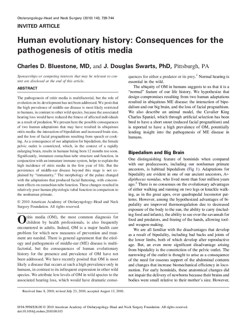 Human evolutionary history: Consequences for the pathogenesis of otitis media