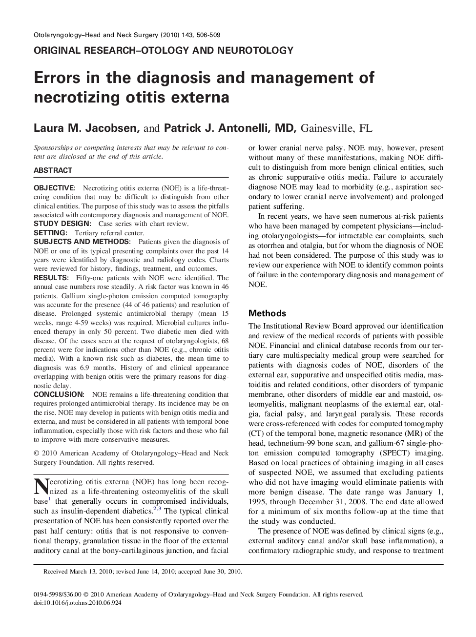 Errors in the diagnosis and management of necrotizing otitis externa 