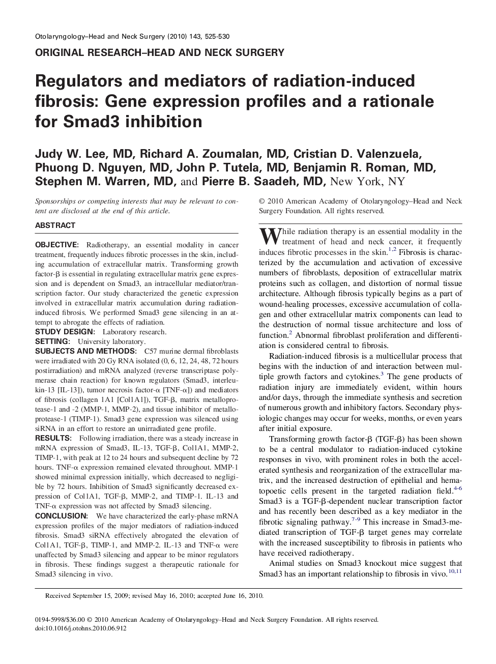 Regulators and mediators of radiation-induced fibrosis: Gene expression profiles and a rationale for Smad3 inhibition