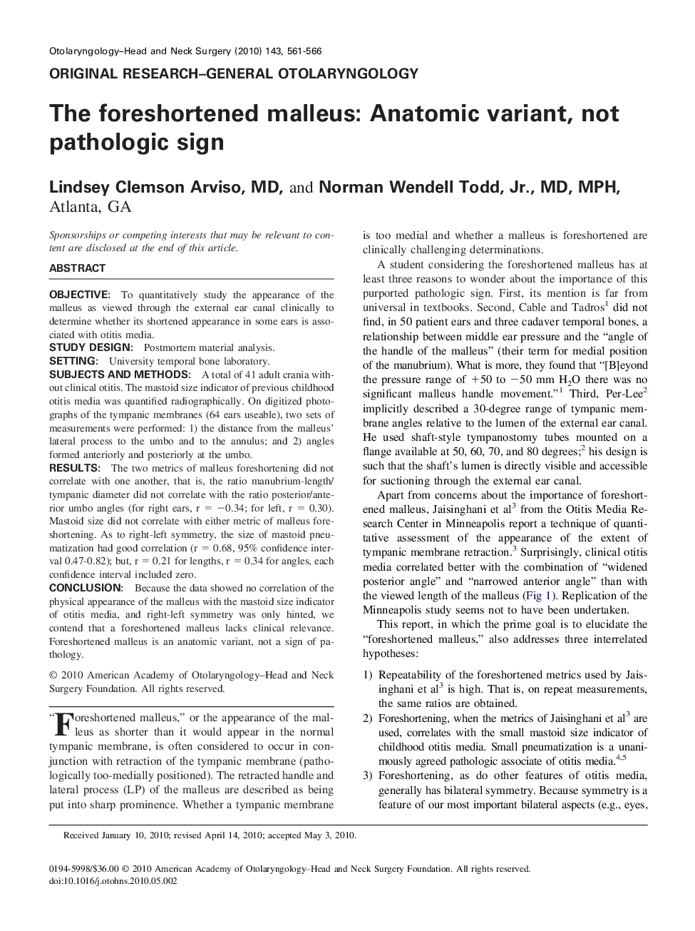 The foreshortened malleus: Anatomic variant, not pathologic sign