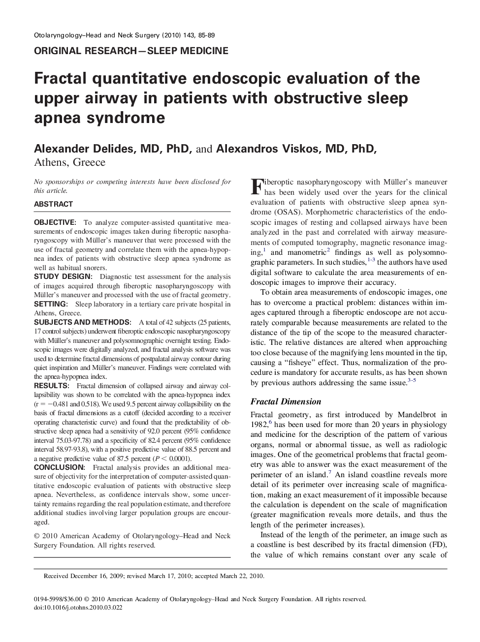 Fractal quantitative endoscopic evaluation of the upper airway in patients with obstructive sleep apnea syndrome