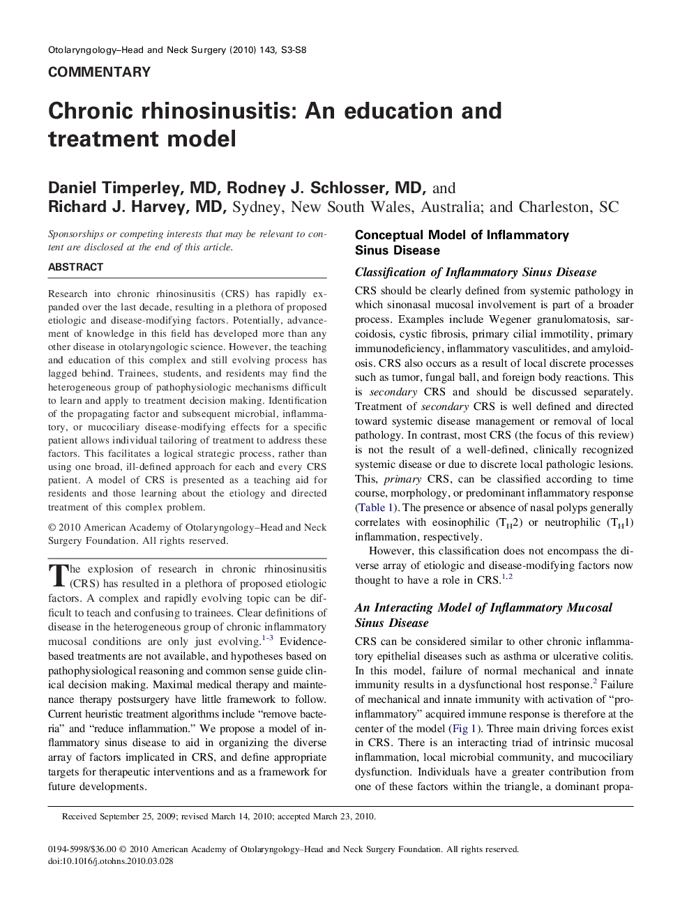 عکس صفحه اول مقاله: Chronic rhinosinusitis: An education and treatment model Chronic rhinosinusitis: An education and treatment model