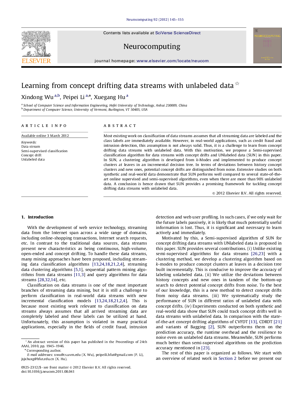 عکس صفحه اول مقاله: Learning from concept drifting data streams with unlabeled data Learning from concept drifting data streams with unlabeled data
