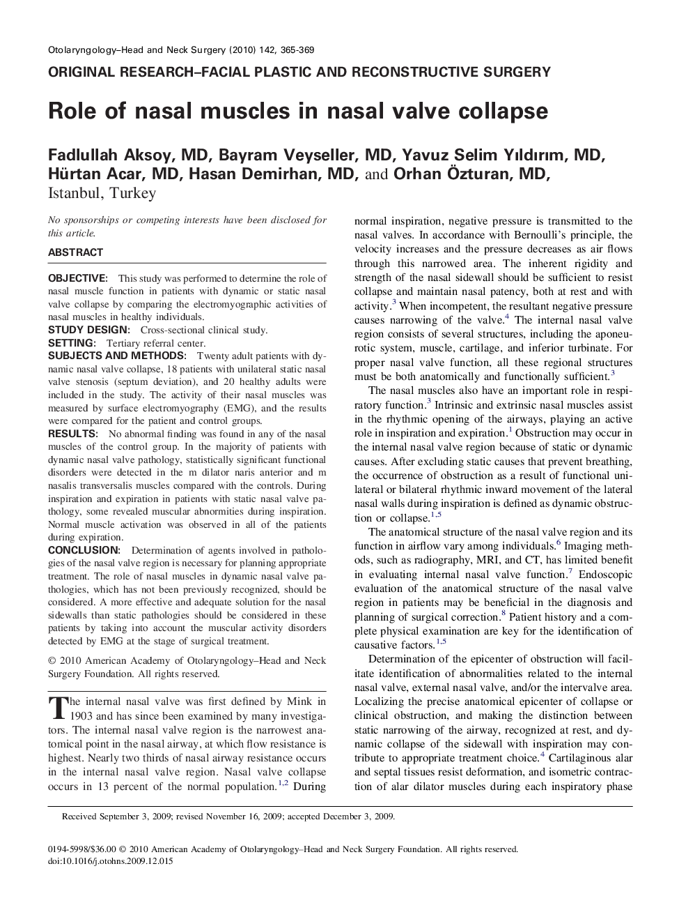 عکس صفحه اول مقاله: Role of nasal muscles in nasal valve collapse Role of nasal muscles in nasal valve collapse