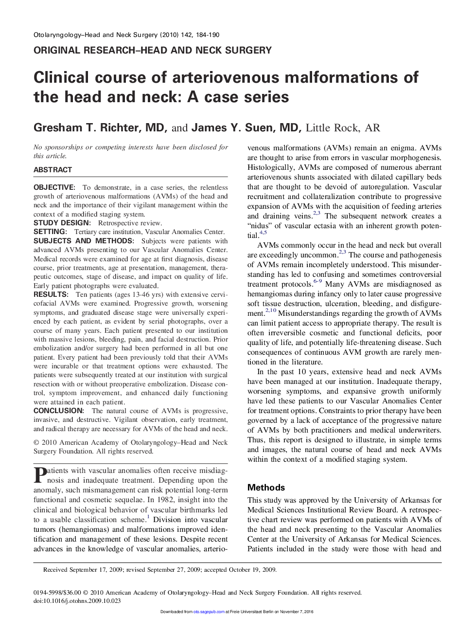 Clinical course of arteriovenous malformations of the head and neck: A case series