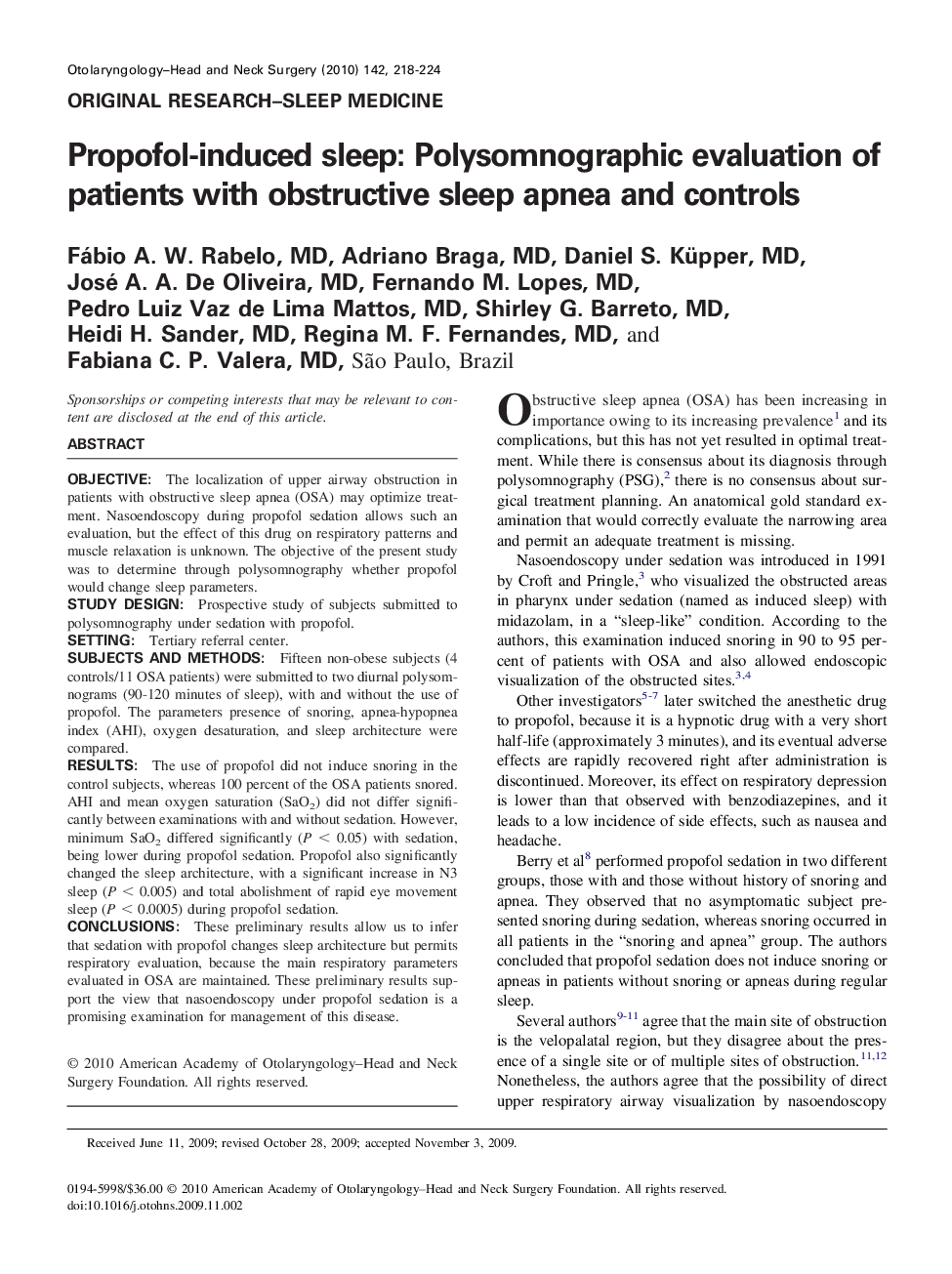 Propofol-induced sleep: Polysomnographic evaluation of patients with obstructive sleep apnea and controls