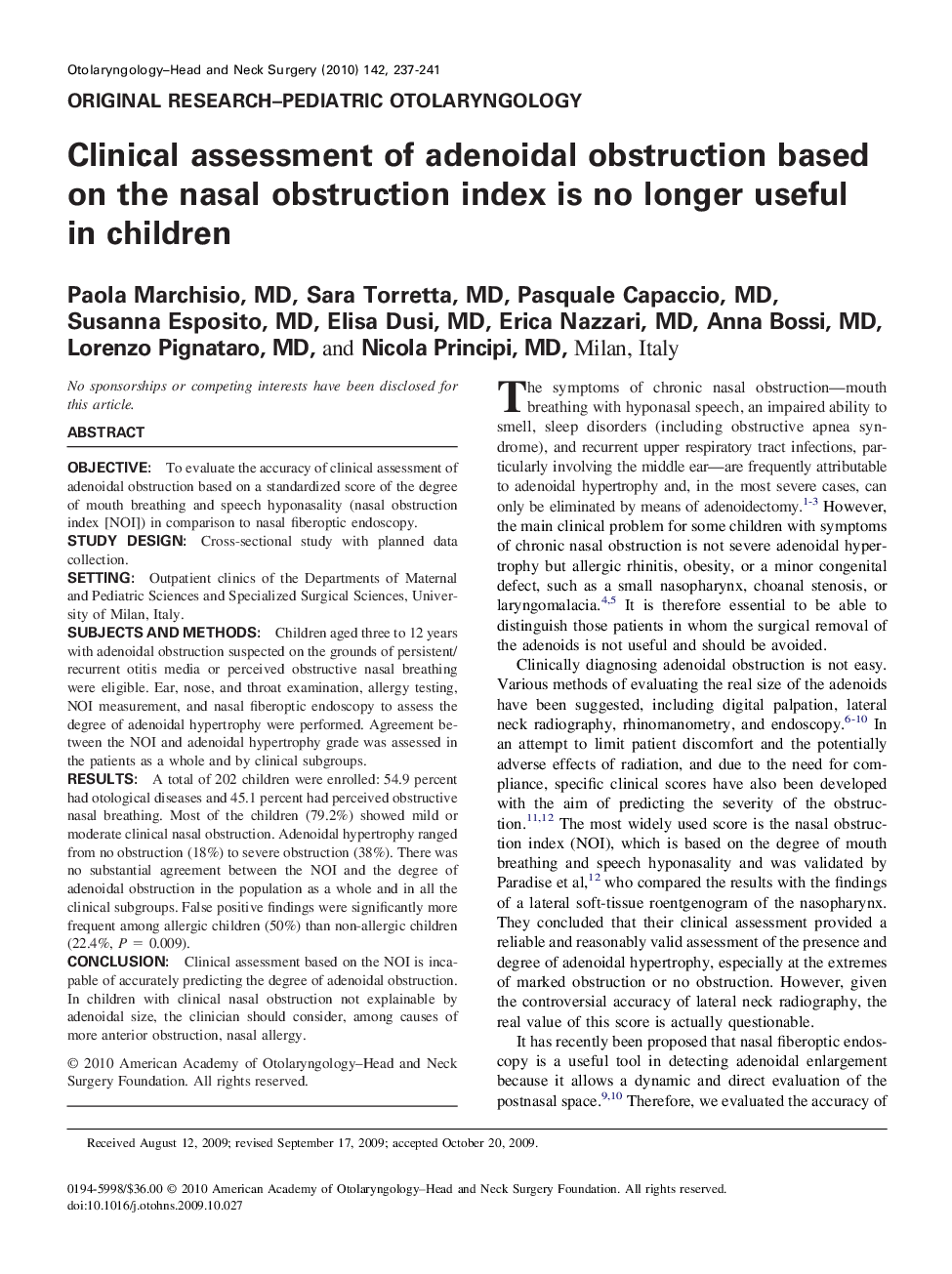 Clinical assessment of adenoidal obstruction based on the nasal obstruction index is no longer useful in children