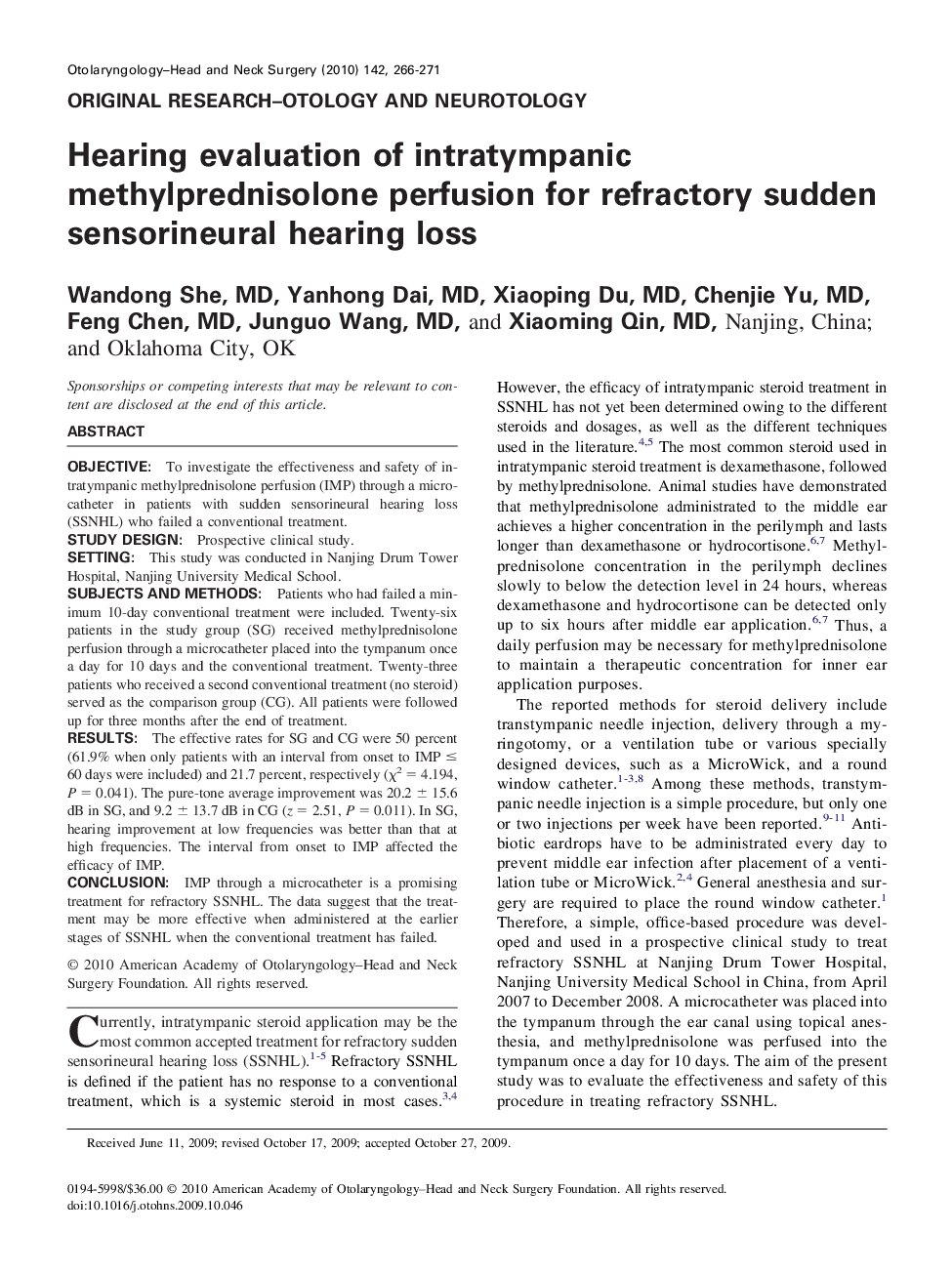 Hearing evaluation of intratympanic methylprednisolone perfusion for refractory sudden sensorineural hearing loss