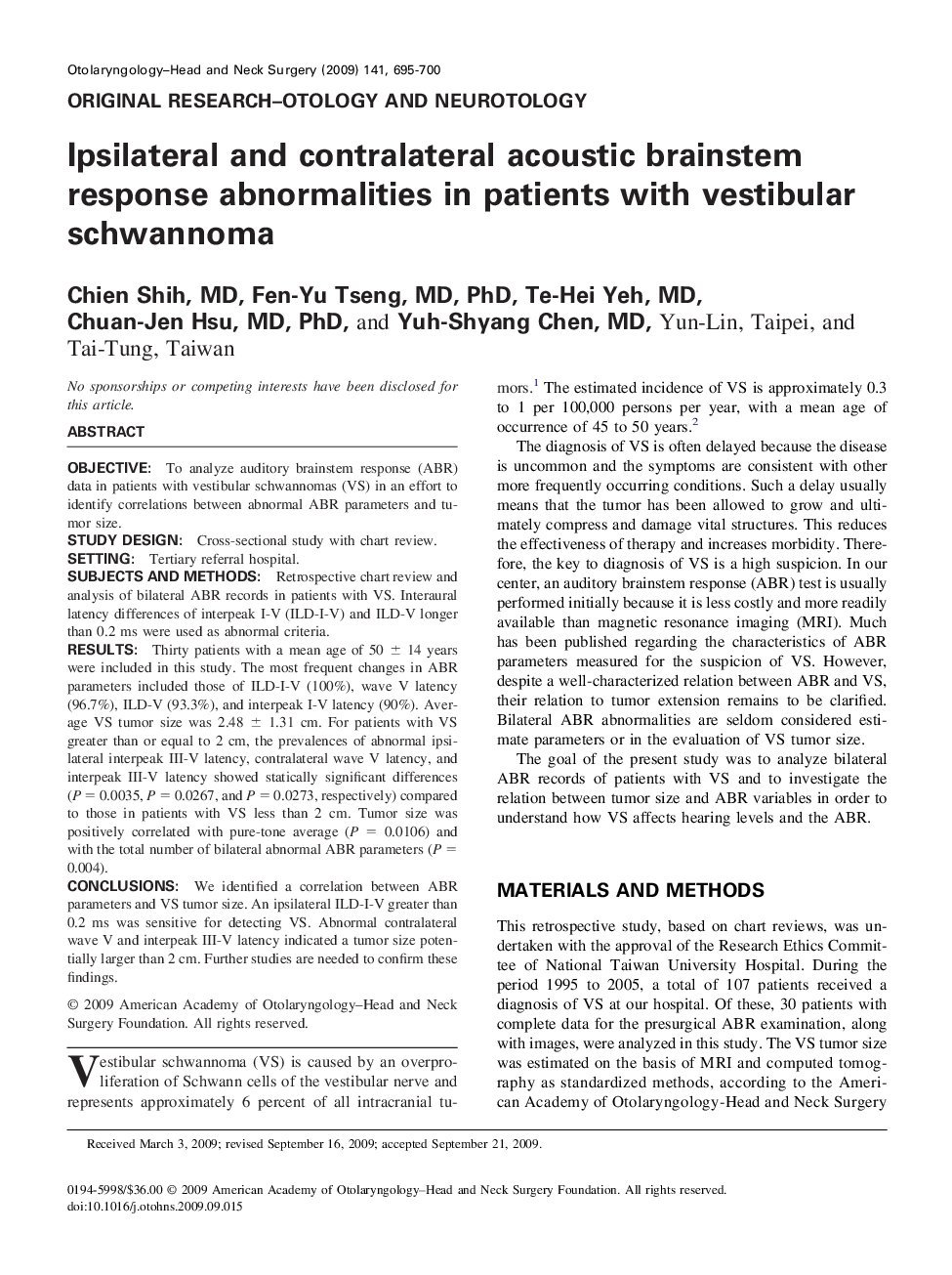 Ipsilateral and contralateral acoustic brainstem response abnormalities in patients with vestibular schwannoma