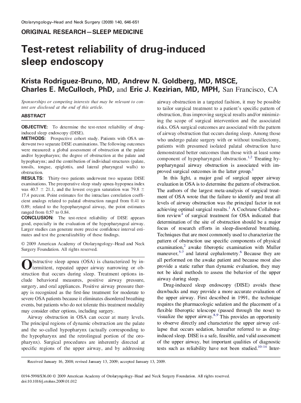 عکس صفحه اول مقاله: Test-retest reliability of drug-induced sleep endoscopy Test-retest reliability of drug-induced sleep endoscopy