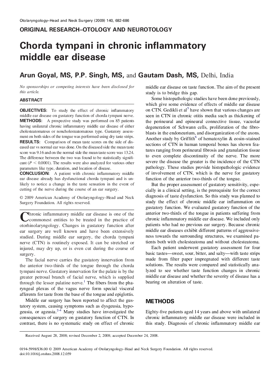 عکس صفحه اول مقاله: Chorda tympani in chronic inflammatory middle ear disease Chorda tympani in chronic inflammatory middle ear disease