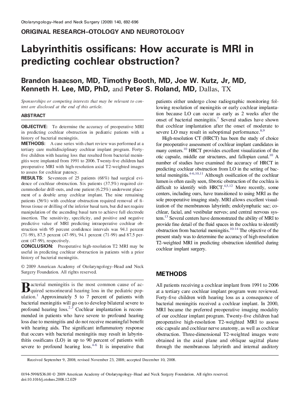 عکس صفحه اول مقاله: Labyrinthitis ossificans: How accurate is MRI in predicting cochlear obstruction? Labyrinthitis ossificans: How accurate is MRI in predicting cochlear obstruction?