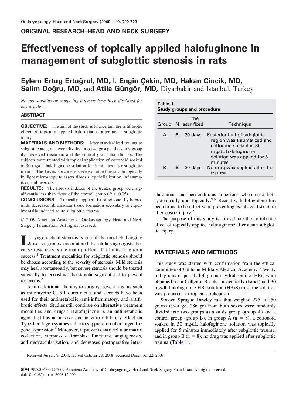 عکس صفحه اول مقاله: Effectiveness of topically applied halofuginone in management of subglottic stenosis in rats Effectiveness of topically applied halofuginone in management of subglottic stenosis in rats