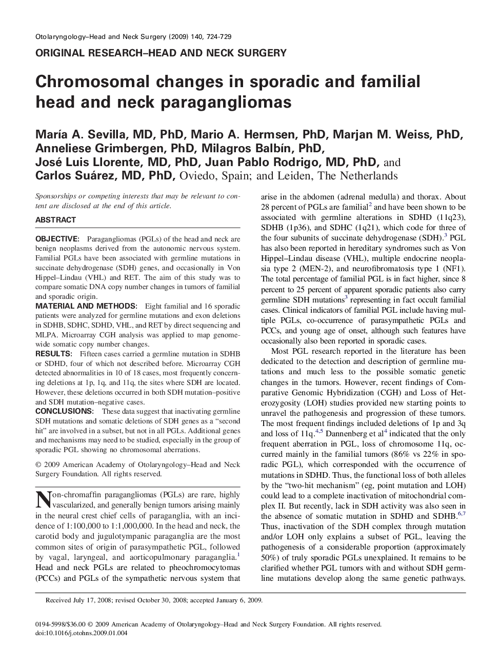 عکس صفحه اول مقاله: Chromosomal changes in sporadic and familial head and neck paragangliomas Chromosomal changes in sporadic and familial head and neck paragangliomas