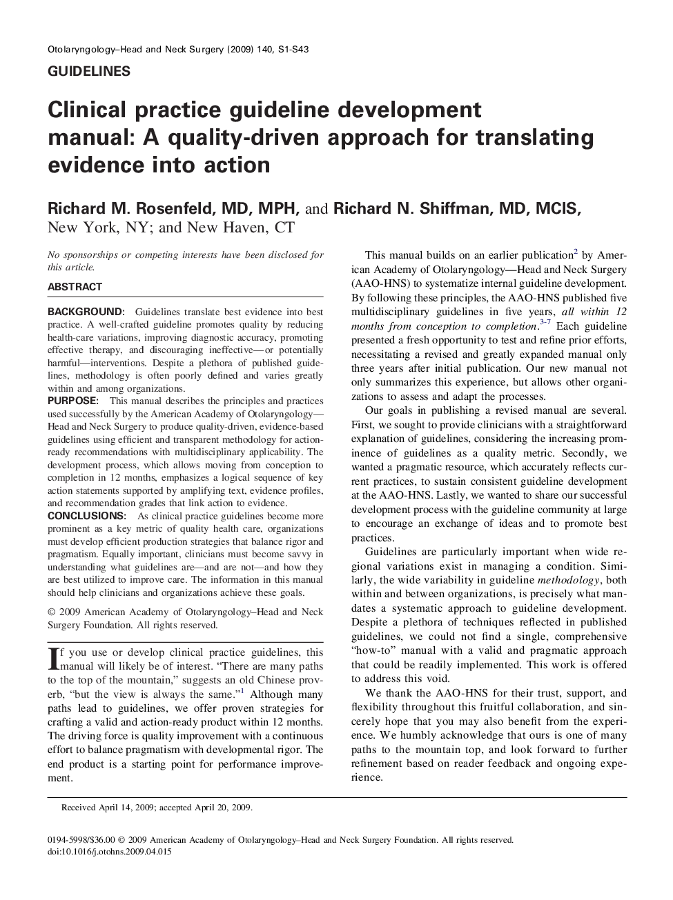 Clinical practice guideline development manual: A quality-driven approach for translating evidence into action