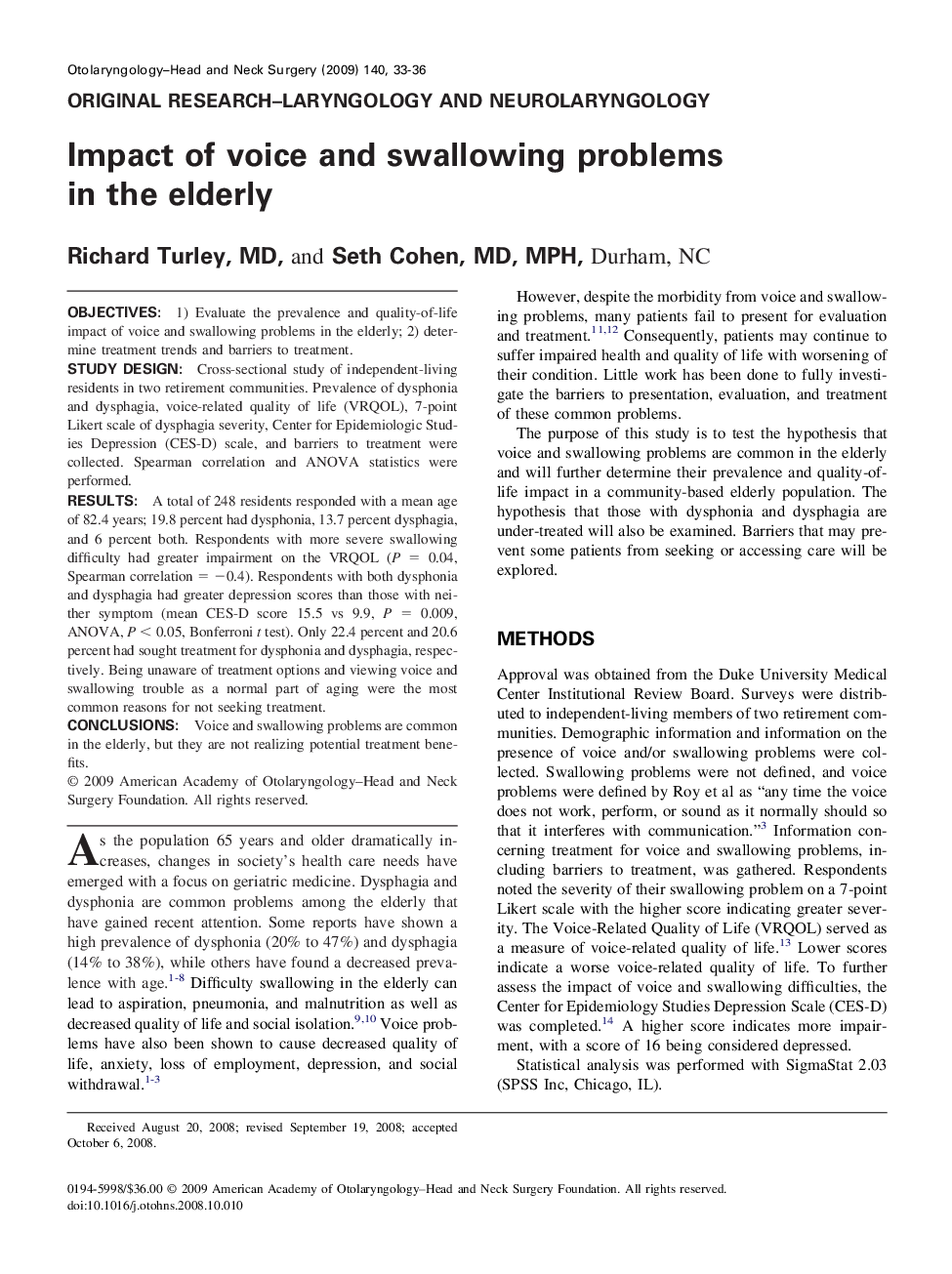 عکس صفحه اول مقاله: Impact of voice and swallowing problems in the elderly Impact of voice and swallowing problems in the elderly