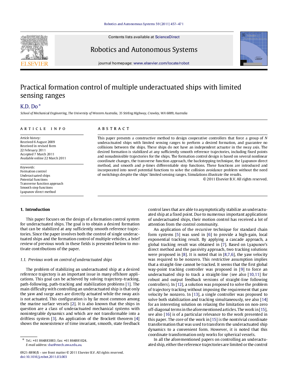 Practical formation control of multiple underactuated ships with limited sensing ranges