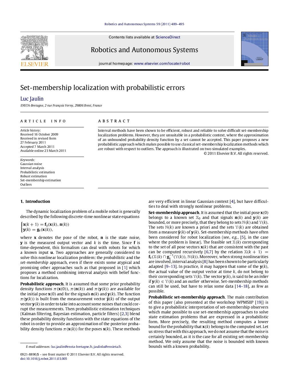 Set-membership localization with probabilistic errors