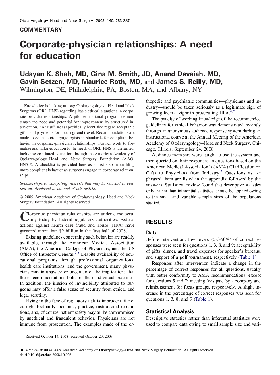 Corporate-physician relationships: A need for education