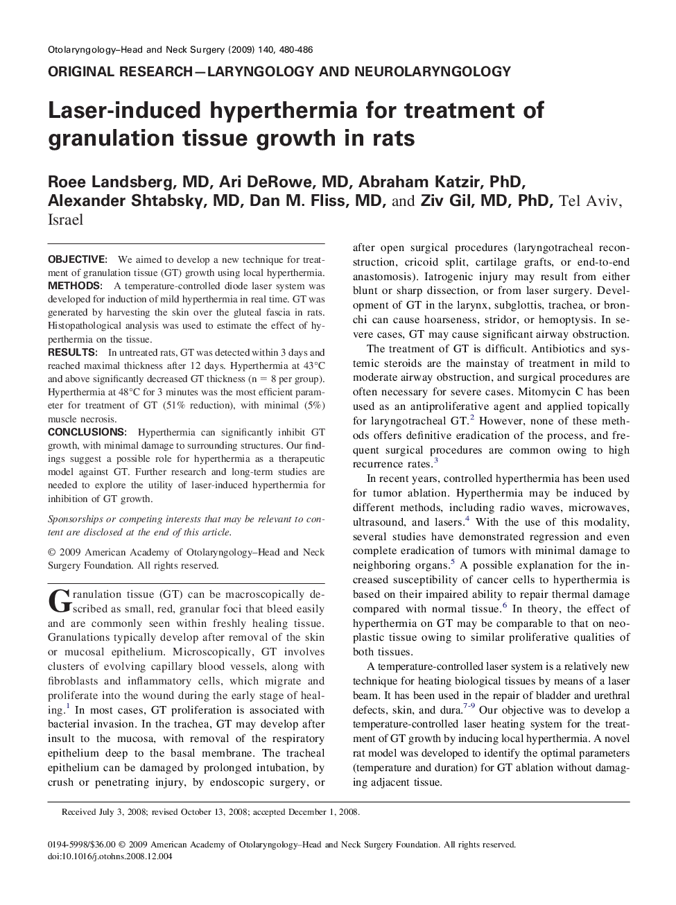 عکس صفحه اول مقاله: Laser-induced hyperthermia for treatment of granulation tissue growth in rats Laser-induced hyperthermia for treatment of granulation tissue growth in rats