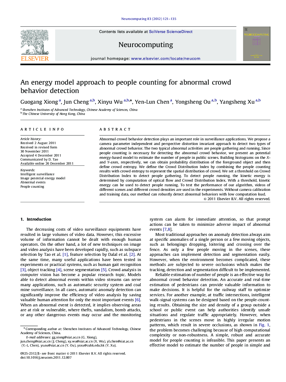 An energy model approach to people counting for abnormal crowd behavior detection