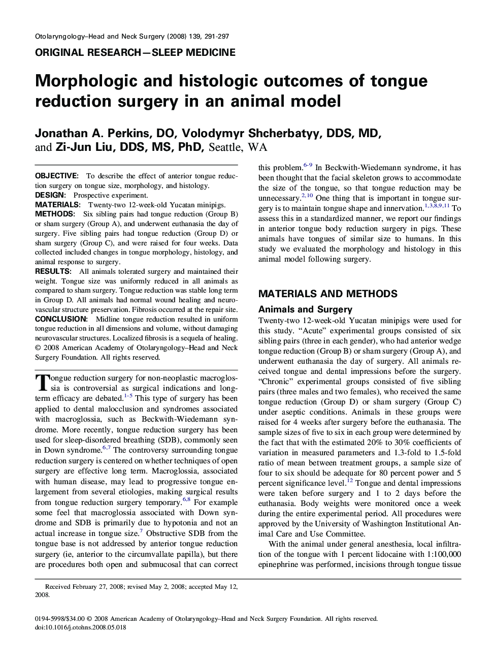 Morphologic and histologic outcomes of tongue reduction surgery in an animal model