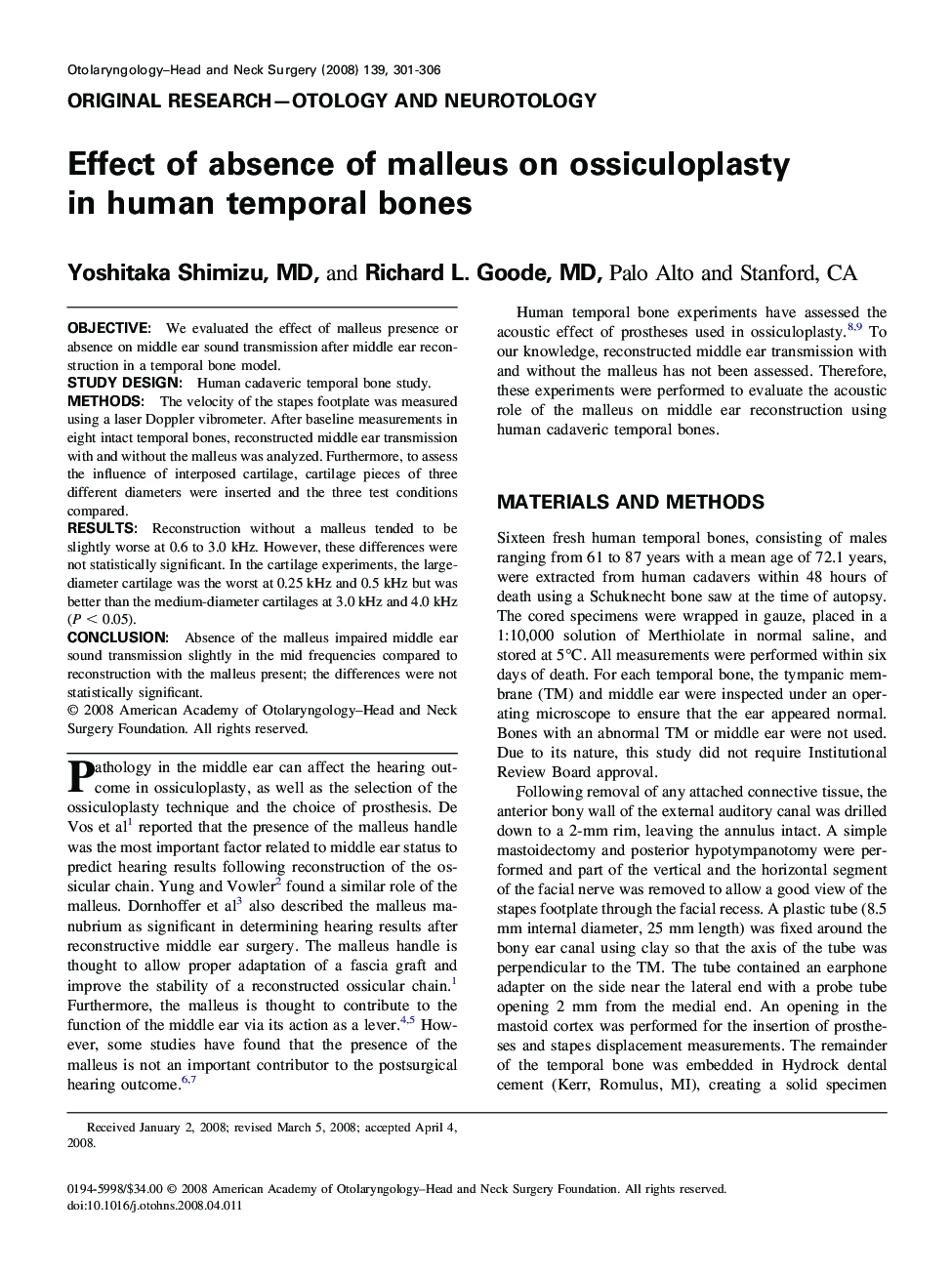 Effect of absence of malleus on ossiculoplasty in human temporal bones