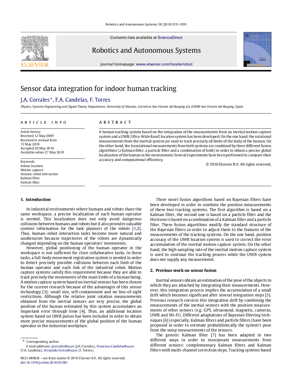 Sensor data integration for indoor human tracking