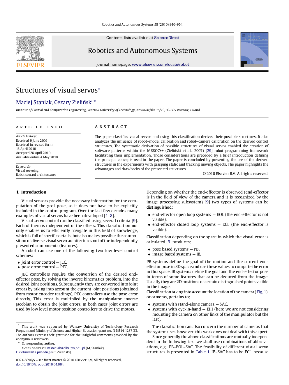 Structures of visual servos 