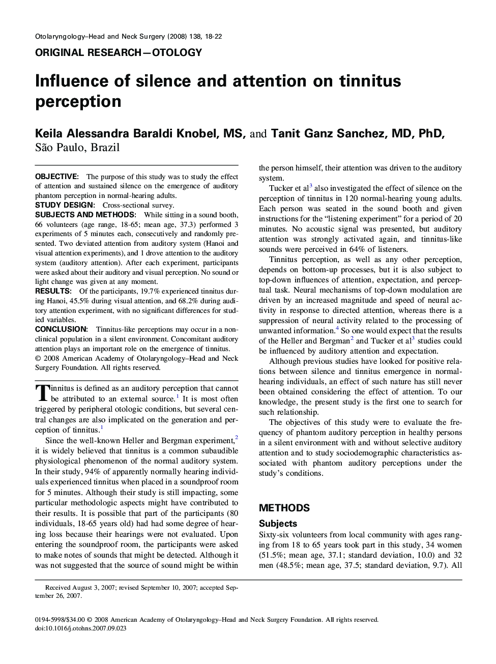 Influence of silence and attention on tinnitus perception