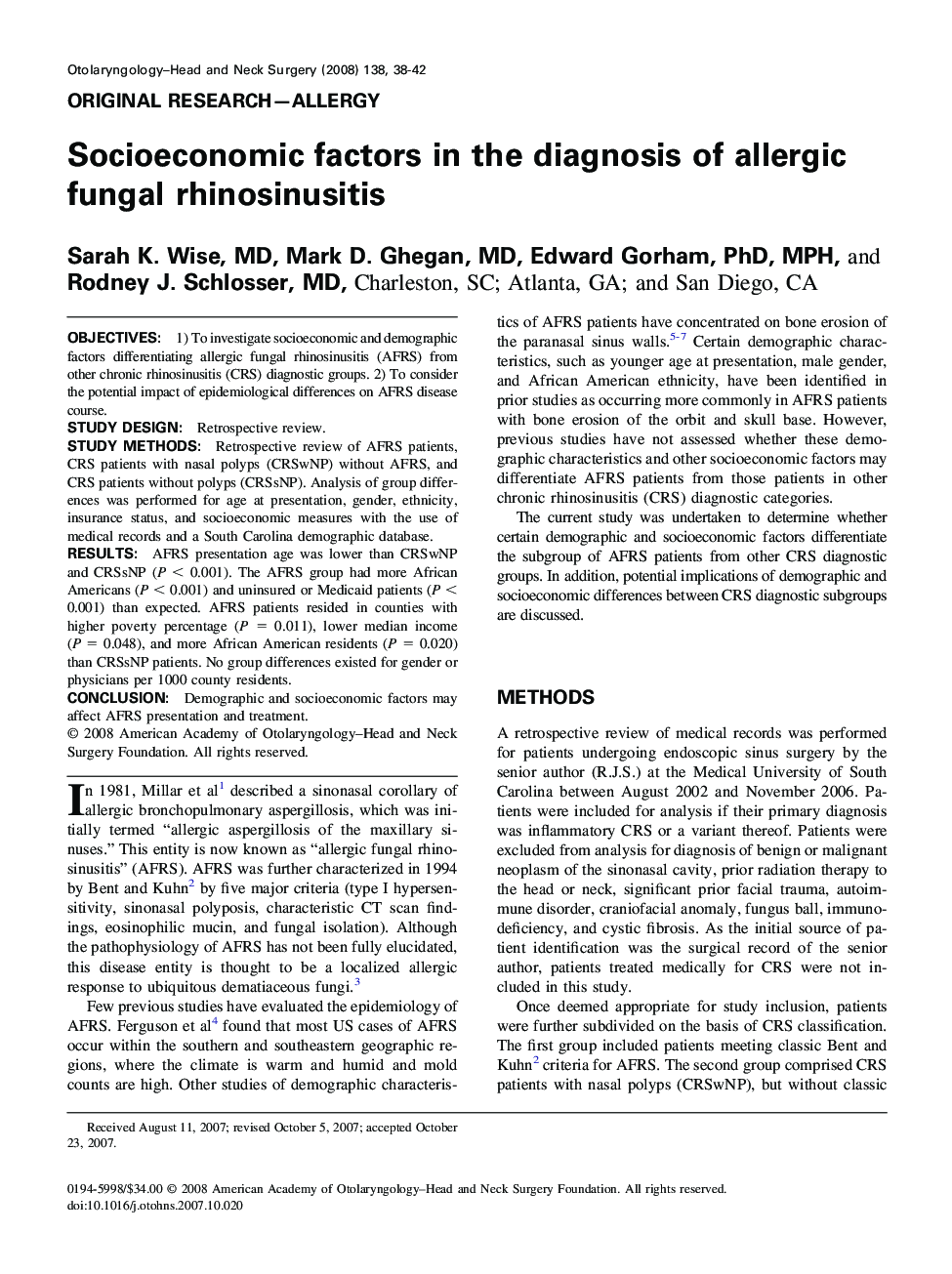 Socioeconomic factors in the diagnosis of allergic fungal rhinosinusitis