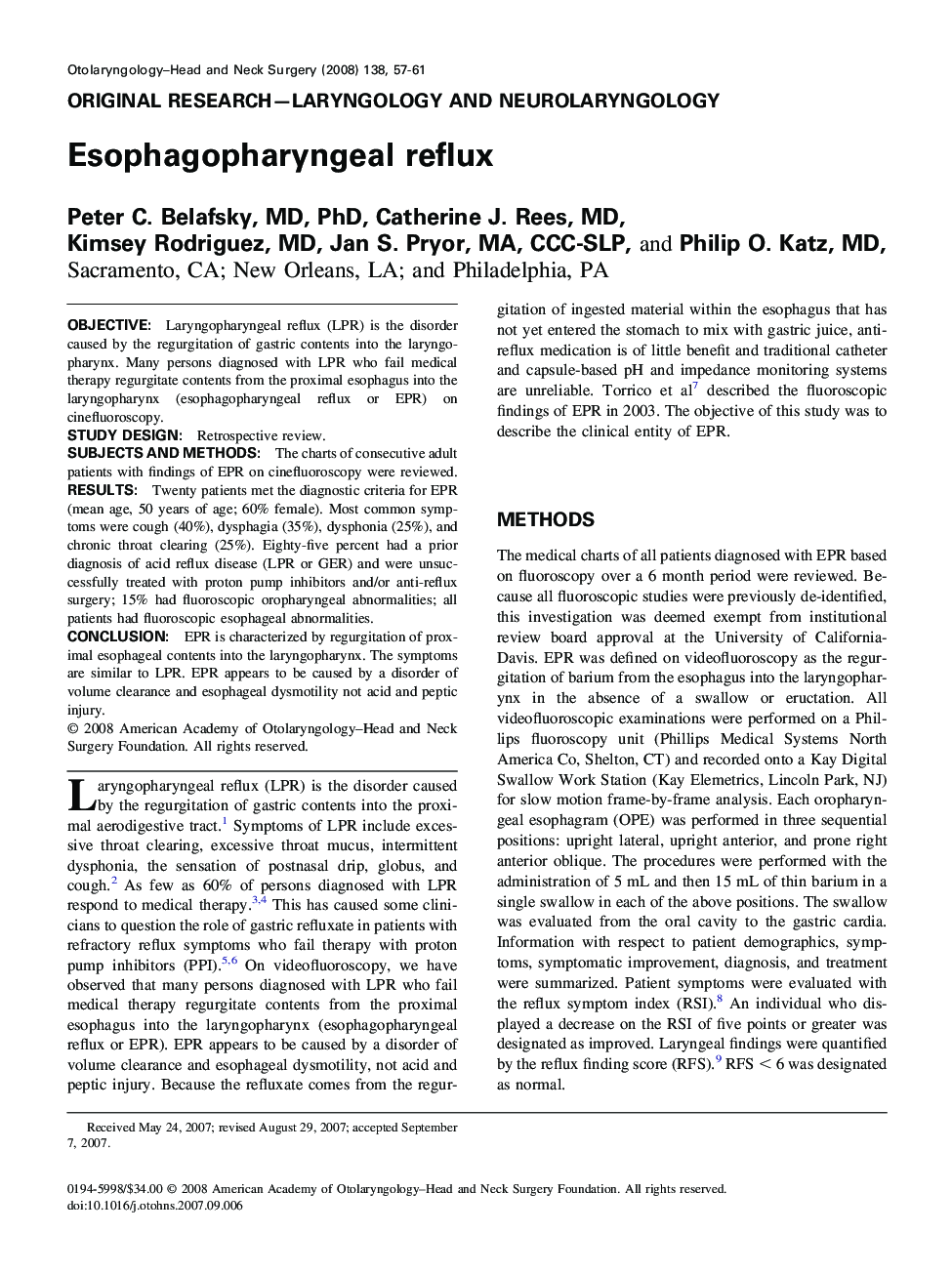 Esophagopharyngeal reflux