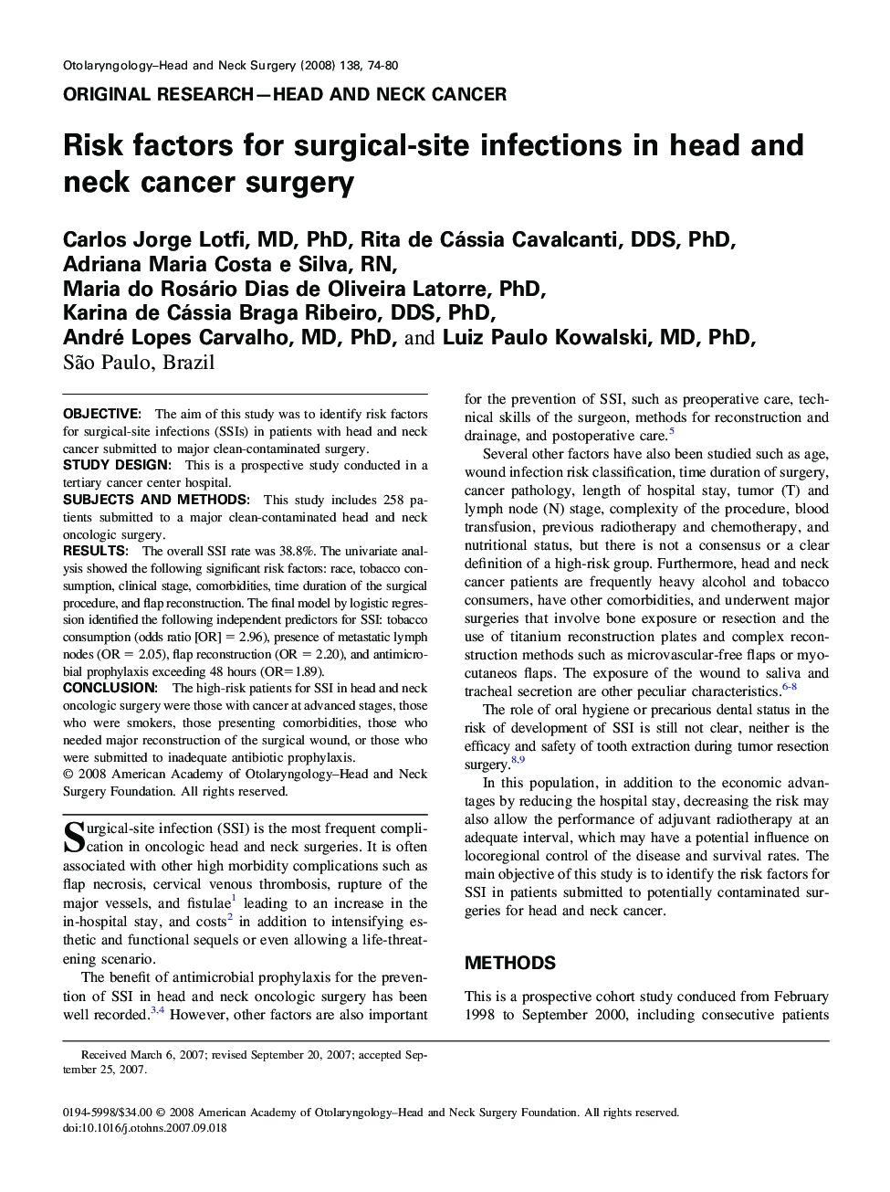 Risk factors for surgical-site infections in head and neck cancer surgery
