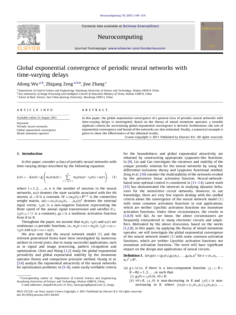 Global exponential convergence of periodic neural networks with time-varying delays