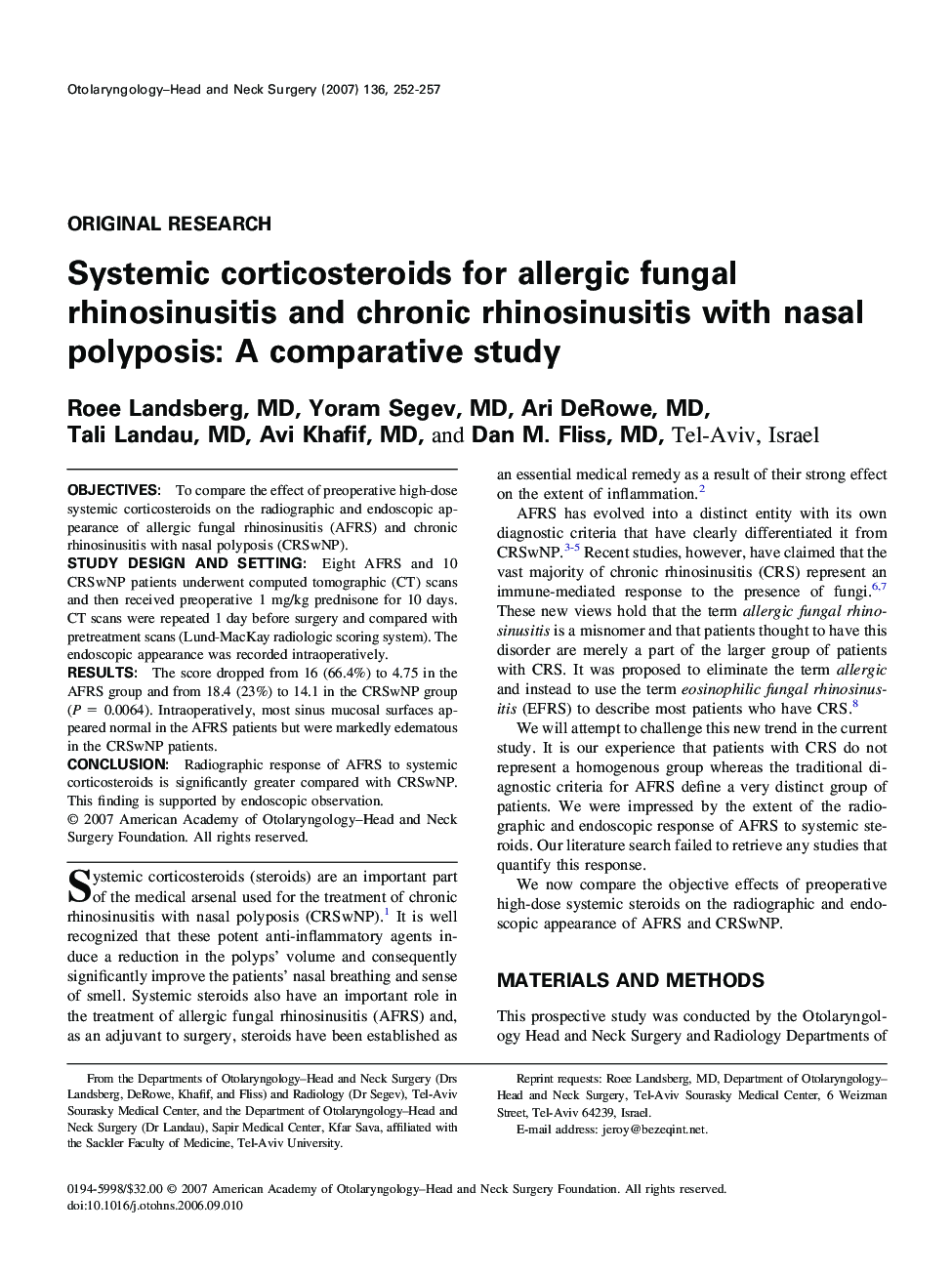 Systemic corticosteroids for allergic fungal rhinosinusitis and chronic rhinosinusitis with nasal polyposis: A comparative study