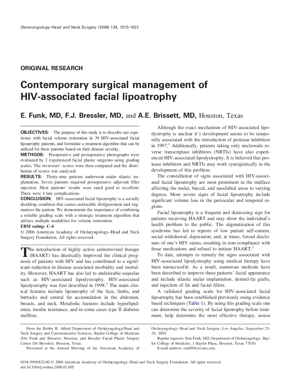 Contemporary surgical management of HIV-associated facial lipoatrophy