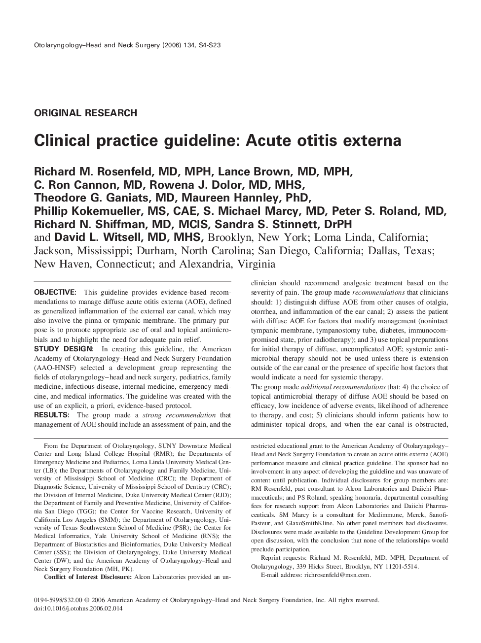 Clinical practice guideline: Acute otitis externa