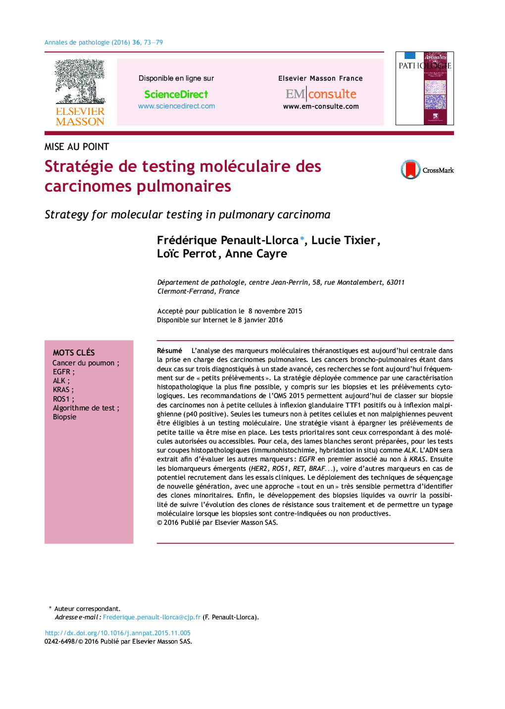 Stratégie de testing moléculaire des carcinomes pulmonaires