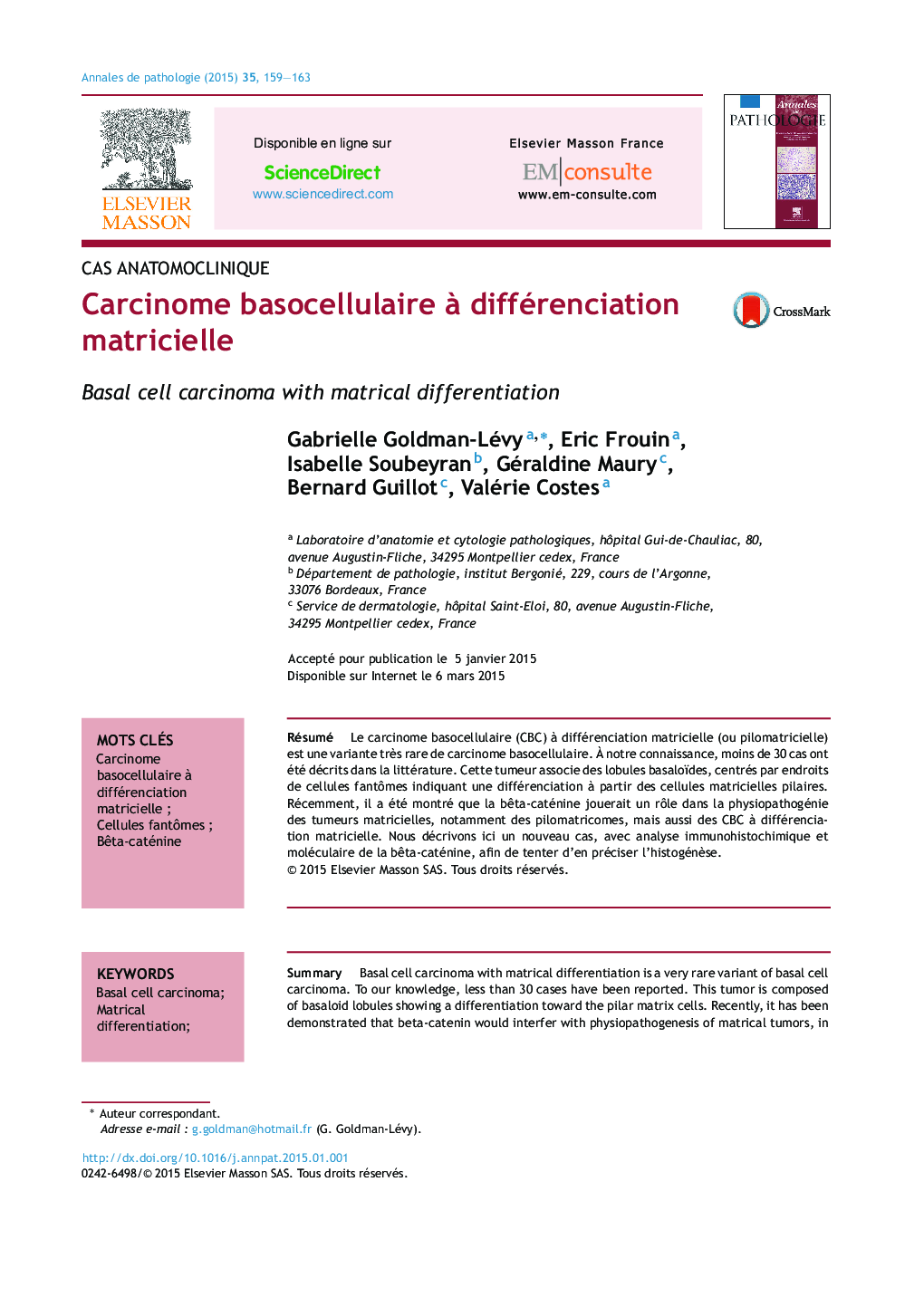 Carcinome basocellulaire Ã  différenciation matricielle