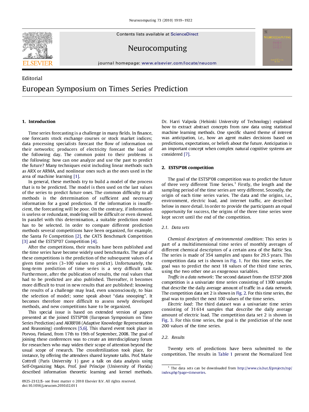 European Symposium on Times Series Prediction