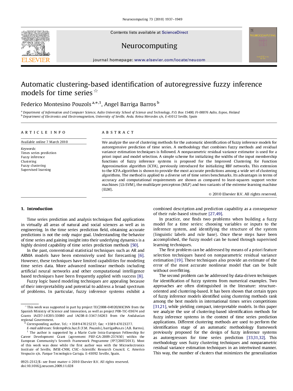 Automatic clustering-based identification of autoregressive fuzzy inference models for time series 