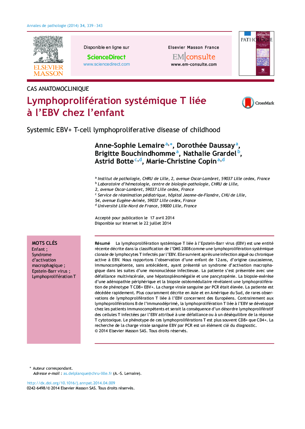 Lymphoprolifération systémique T liée Ã  l'EBV chez l'enfant