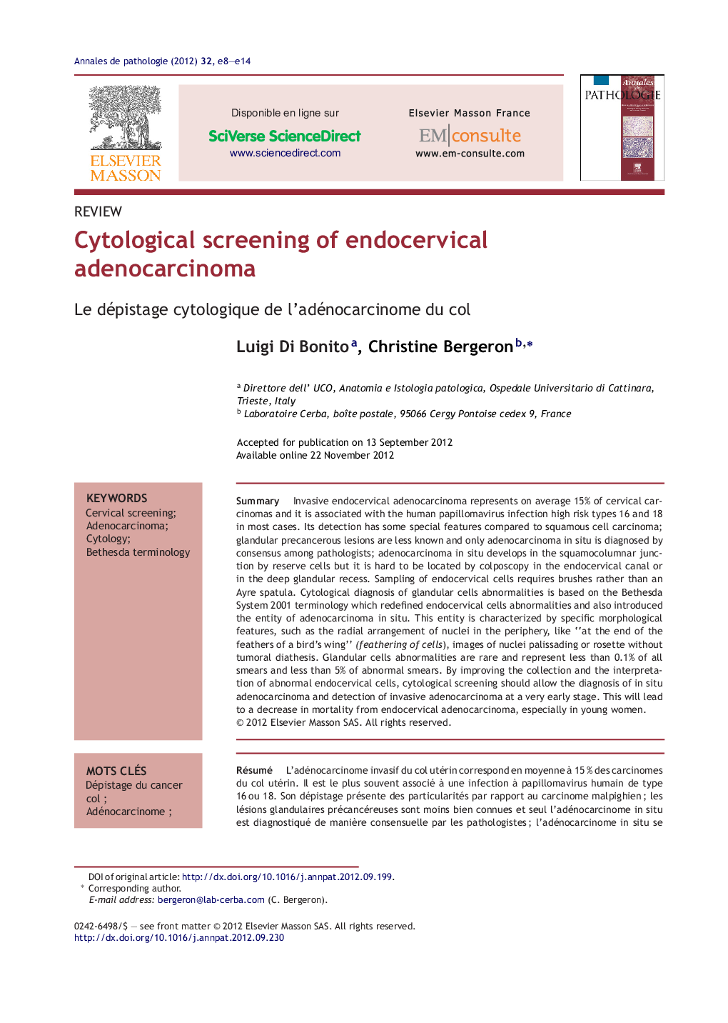 Cytological screening of endocervical adenocarcinoma