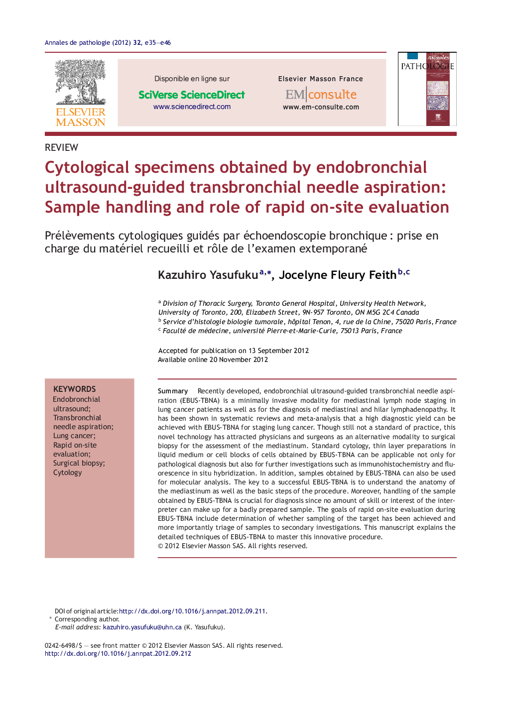 Cytological specimens obtained by endobronchial ultrasound-guided transbronchial needle aspiration: Sample handling and role of rapid on-site evaluation