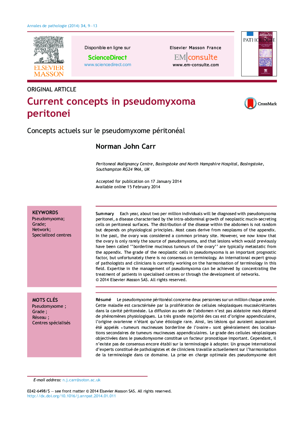 Current concepts in pseudomyxoma peritonei