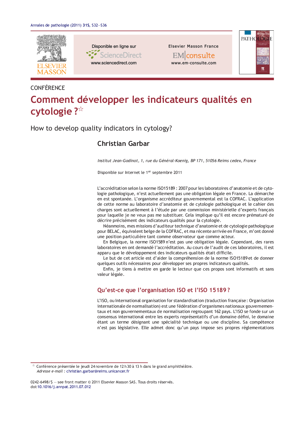 Comment développer les indicateurs qualités en cytologieÂ ?