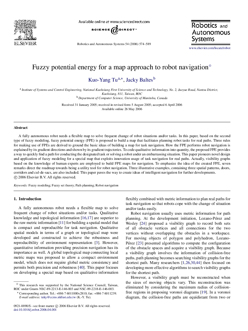 Fuzzy potential energy for a map approach to robot navigation 